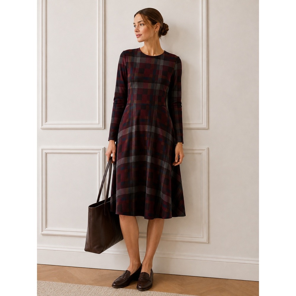 Genux Dress Women Small Plaid Fit Flare Burgundy Grey Academia Y2K Canada Preppy